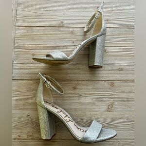 Sam Edelman Yaro Silver Glitter Block Heel Sandals – Ankle Strap Size 8.5
